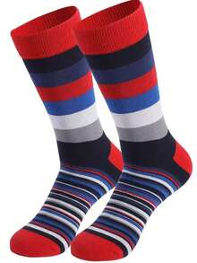 5 Pairs Men's Striped Mid-Calf Casual Everyday Socks - Multicolor - View 2