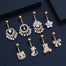 Stainless Steel Belly Button Ring  Micro Inlaid Red Panda Round Small Water Drop Personality Navel Piercing Jewelry - 1#鋼色 - 查看 11