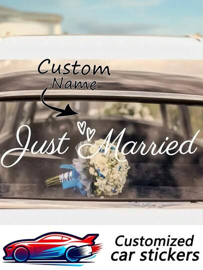 1pc Customized Car Sticker, Christmas Gift, Personalized Name In Minimalist Style, Matte Finish, Self-Adhesive, Waterproof, Cartoon Design For Bumper, Truck And Car Decoration, Removable White Window Decal With Date, Available In Gold, Yellow, Green, White, Black, Pink, Red, And Colorful Holographic Mix