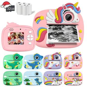 儿童相机即时打印套装，儿童摄像机即时打印相机，儿童即时相机，相机套装，适合3-12岁男孩女孩的圣诞节、生日和新年礼物，相机玩具