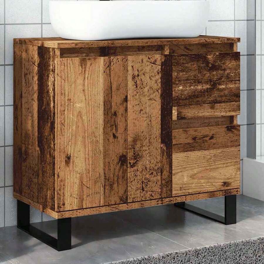 vidaXL Waschbeckenunterschrank Altholz-Optik 65x33x60 Cm Holzwerkstoff - Giallo - Visualizzare 1