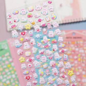 4 Styles Random Cute Rabbit, Seal, Cat, Candy Stickers, 3D Stereo Animal Stickers For Children, Diary, Handcraft, Reward, Decoration, Phone Stickers
