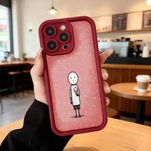 Funda de teléfono con borde negro para iPhone color rosa con estampado de personaje de dibujos animados comiendo helado ideal para uso diario en cafeterías y salas de estar Aplicable a los teléfonos de la serie Apple y Galaxy - Negro - Ver 5