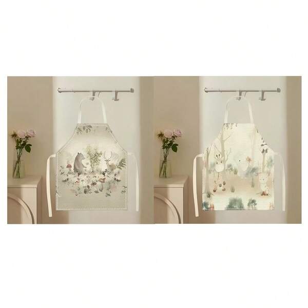 1pc Cute Animal Pattern Apron, Creative, Fun And Fashionable Printed Home Cleaning Apron, Oil-Resistant And Easy-To-Clean Kitchen Cooking Apron, Creative Home Apron