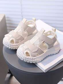 1 Pair Kids Summer New Breathable Mesh Sandals, Lightweight Anti-Slip Closed Toe Beach Shoes, - Beige - View 5