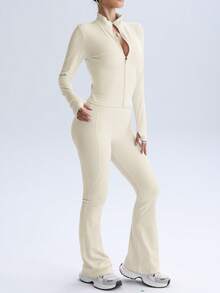 PinkTip Pink Tip 女士纯色无缝弹力夹克和紧身裤运动套装，提拉塑形，柔软紧身裤，休闲、健身、跑步、瑜伽、普拉提