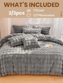 2/3pcs Bedding Set, Solid Color Bedding, Cozy Room Decor, Soft & Warm, Skin-Friendly & Comfortable, Easy Care & Durable, Suitable For Autumn/Winter, Guest Room & Bedroom, Fits Twin, Full, Queen, King Size Beds, Includes 1 Duvet Cover & 1/2 Pillow Shams, Home Textile, Bedding Gift, Machine Washable - Grey - View 3
