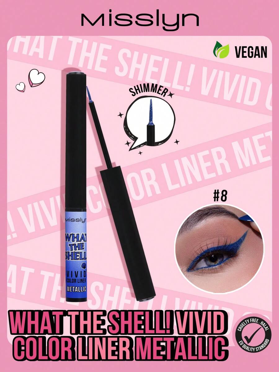 Misslyn 1件 WHAT THE SHELL! 鮮豔金屬色眼線液,金屬色眼線液,藍色、黑色、棕色,高顯色、防暈染、防水、持久,液體眼線液,適合Y2K風格,適合派對,品牌彩妝 - ##8 - 查看 1