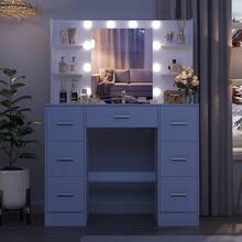 Dressing Table With Led Mirror Storage Drawers Makeup Desk Vanity Table Lights - White - View 6