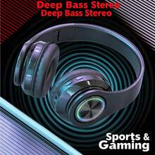 Wireless Headset, 5.2 Subwoofer Stereo, Game Music And Sports Dual-Mode Headset, With LED Lighting Effect, Adjustable, Long Battery Life Compatible Mobile Phone/Computer Multifunctional Headset - 黑色 - 查看 1
