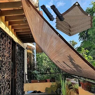 加厚优质遮阳网 - 耐用抗紫外线涤纶材质，适用于户外露台、阳台和屋顶遮阳，并具有增强的隔热性能