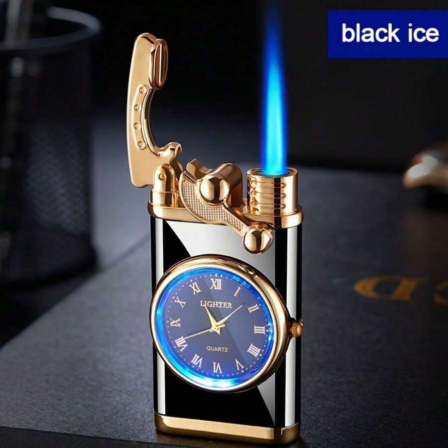 Butane Lighter, Single Flame Lighter, Vintage Genuine Dial Lighter, Windproof Lighter, Arm Ignition Lighter, Adjustable Flame Size, Blue Flame Lighter, Multifunctional Lighter, Refillable Butane, Gifts For Boyfriend And Father, Excluding Butane - màu đen - Xem 1