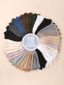 1/10/20 Pairs Random Color Women's Short Socks, Thin Ankle Summer Socks Ankle Socks For Sports Running Hiking Soft, Comfortable & Breathable Back To School, Halloween & Christmas Xmas Gift For Size 36-39 - Multicolor - View 11