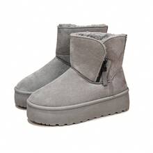 SuperG1 Women's Platform Furry Ankle Winter Boots Warm Soft Plush Lined Fabric Upper Casual Slip On Fashion Snow Booties - 灰色 - 查看 5