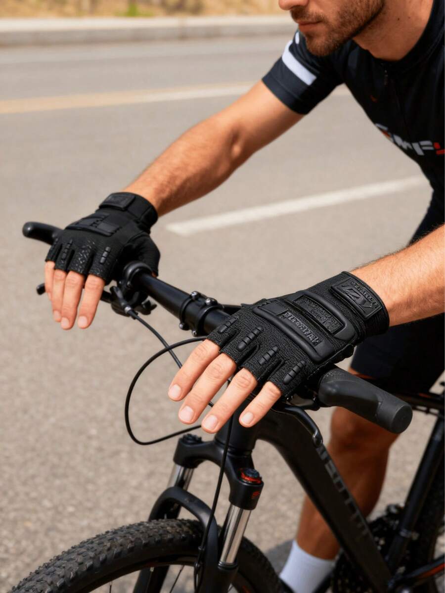 A Pair Of Family Fitness, Finger-Opening PU Motorcycle Riding Gloves, Punk Hip-Hop PU Gloves, Outdoor Riding Gloves, Half-Finger Gloves, Motorcycle Gloves, Durable Fitness Gloves, Outdoor Sports Mountaineering Gloves For Gym Training