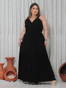 Long Wrap Dress With Thin Straps Made Of Smooth Viscose Linen. - 黑色 - 查看 3