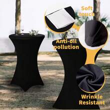 4Pcs Cocktail Tablecloth Set, High-Top Tablecloth Made Of High-Stretch Premium Polyester Fabric, Easy To Clean And Machine Washable, Wrinkle-Resistant, Stylish And Elegant, Perfect For Weddings, Holiday Parties, Catering Events, Kitchen Decorations, Christmas Decorations, Parties, Fall Decorations, Bridal Showers, Table Decorations, Thanksgiving, Home Decoration - màu đen - Xem 3