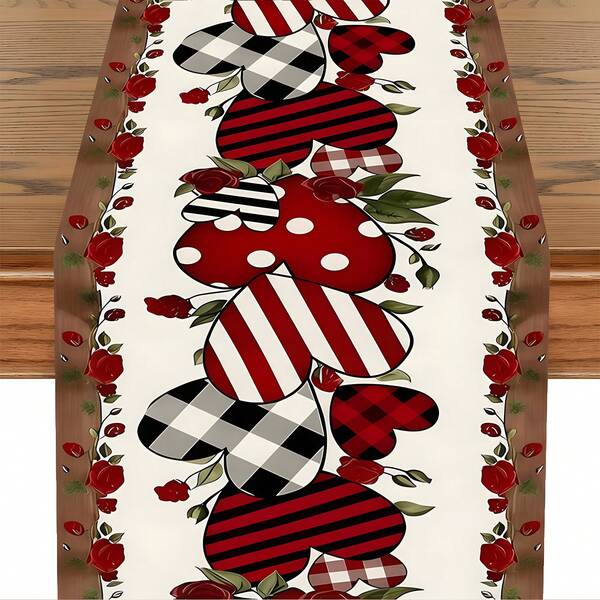 1 pièce Chemin de table en forme de cœur rouge pour la Saint-Valentin - 5 tailles disponibles, polyester durable avec un design floral et en forme de cœur, parfait pour les mariages, les fêtes et la décoration de cuisine, élégant pour la table