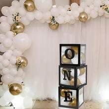 1 套（3 个盒子，3 个字母 O、N、E）升级透明气球盒，一周岁生日派对道具，蛋糕背景装饰，餐桌中心装饰（不含灯饰，不含气球） - 彩色 - 查看 6