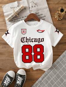 Young Boy Letter Print Round Neck Casual Loose T-Shirt - White - View 1