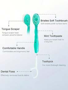 12pcs/8pcs/4pcs/1pc Portable Mini 5-In-1 Travel Dental Kit Set, Disposable Effervescent Toothpaste Tablets With Bursting Beads No Rinsing, Tongue Cleaner, Toothpicks And Dental Floss, Suitable For Travel And Home Use - Multicolor - View 7