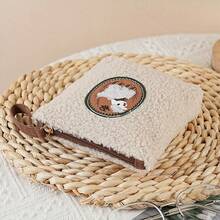 Medium Plush Lipstick Holder/Cosmetic Bag/Coin Purse/Cable & Earphone Pouch, Soft To The Touch In Winter, With Handle & Hanging Strap, Christmas Gift, Women Sanitary Pad Bag - White - View 7