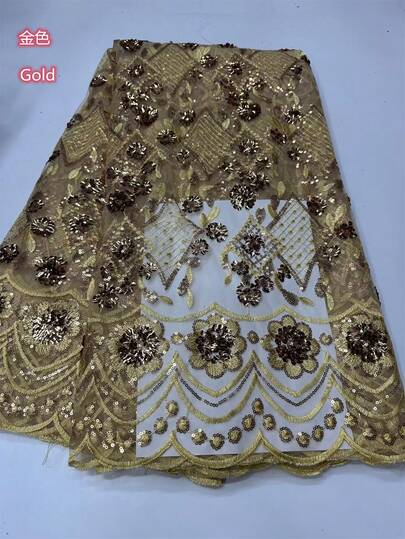 2026 African Tulle Lace Fabric With 3D Level Flower Embroidery And Sequins Lace Mesh High-Grade African Tulle Lace Fabric With Sequins-High-Quality French Rope Design Is Suitable For Wedding And Party Fabrics 5 Yards /1 Yard