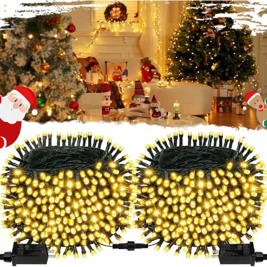 Luces de Navidad de cadena conectables rojas y blancas, paquete de 2 con un total de 164 pies y 400 LED, luces de árbol de Navidad con 8 modos, luces de cadena para decoraciones navideñas tanto en interiores como exteriores - Blanco Cálido - Ver 1