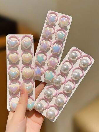 30pcs Cute Iridescent Pearl Hair Scrunchies, Elastic Hair Ties, Fashion Hair Accessories, Non-Damaging Rubber Bands, Heart Princess Hair Ties, Suitable For Daily Wear And Parties