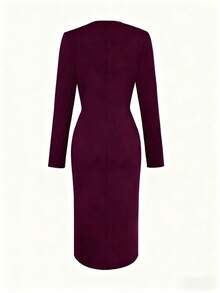 女士优雅V领修身连衣裙，收腰设计凸显身材，舒适时尚，适合工作通勤/约会/休闲聚会/派对等场合，是优雅高贵女性的完美之选。