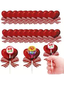 50pcs Heart-Shaped Lollipop Cards, Red Heart Candy Cards, Suitable For Tabletop Centerpieces, Valentine's Day And Event Decorations, Lollipop Packaging Cards, Gift Wrapping Decor - 彩色 - 查看 5