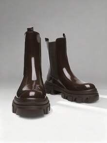 Women's Platform Chelsea Boots Lug Sole Combat Mid Calf Slip On Chunky Ankle Booties - 巧克力棕 - 查看 1