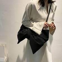 蝴蝶结女士单肩包，时尚小巧的腋下钱包，可爱休闲的轻便布艺手提包，配有可调节肩带 - 彩色 - 查看 7