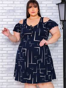 Plus Size  Dress With Thick Straps (G1-G2-G3) - 海軍藍迷宮 - 查看 3
