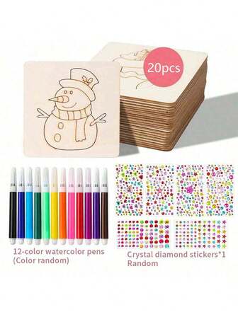 20 piezas Juego de plantillas de pintura de madera de Navidad, que se pueden colorear, que incluye 12 bolígrafos de colores, 1 pegatina de diamante, sombrero de Navidad, calcetines, hombre de jengibre, tema de muñeco de nieve, tableros de madera sin pintar en blanco, manualidades de madera DIY, adecuado para Navidad, Acción de Gracias, regalos perfectos para fiestas y regalos festivos para fans. (Estilo aleatorio)