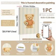 1pc, Canvas Wall Art, Framed Nursery Wall Decor, Teddy Bear Baseball Theme Painting, Teddy Bear Basketball Theme Painting, Teddy Bear Soccer Theme Painting, Sports-Themed Nursery Decor, Suitable For Children's Room Decor, Animal-Themed Nursery Art, Blue Striped Design Playroom Decor, Children's Room Artwork, Nursery Decorative Painting, Kindergarten Decor, Sports Enthusiast Decor Gift, Playroom Decor, Maternity Room Decor