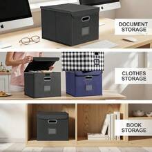 Piorlado Portable File Organiser Box With Lid, Foldable Filing Storage Boxes With Plastic Slide, Decorative Home/Office Filing System For File And Folders Storage (Black) - Black - View 7