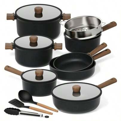 Pots And Pans Set, Carote Titanium Nonstick Pots And Pans Set, 15 Pieces Kitchen Induction Cookware Set With Silicone Tools And Pan Protector