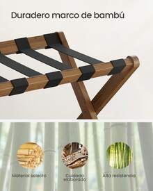 SONGMICS - Portaequipajes de bambú para habitación de invitados, soporte plegable para maletas, para hotel, recámara, resistente, soporta hasta 125 libras, color beige natural - Amarillo - Ver 4