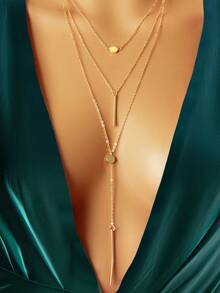 1pc Fashionable Multi-Layer Gold Chain Y-Shaped Long Pendant Necklace, Suitable For Social Occasions - Gold - View 5