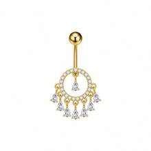 Stainless Steel Belly Button Ring  Micro Inlaid Red Panda Round Small Water Drop Personality Navel Piercing Jewelry - 1#鋼色 - 查看 7