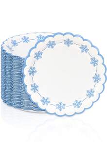 10pcs/20pcs/50pcs Winter Snowflake Themed Paper Plates 7 Inch Scalloped Edge Plates 9 Inch Dinner Plates With Blue Rim White & Blue Snowflake Prints For Winter Birthdays Frozen Parties Holiday Gatherings - Multicolor - View 1