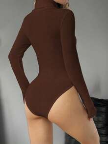 VIVINA 女士休闲高领长袖毛绒针织连体衣，保暖修身，百搭纯白派对装扮，适合感恩节、圣诞节、新年等场合。 - 棕色 - 查看 2