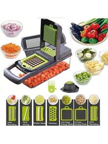 16pcs Multi-Function Kitchen Slicer Set, Manual Vegetable Cutter Dicer Shredder With Stainless Steel Blades, Plastic, Rectangle Shape, No Power Supply Needed - Multicolor - View 5