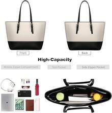 Bolso Mujer, 3 Pcs Bolso de Hombro para Mujer, Bolso Tote de Cuero PU conúltiples Bolsillos Internos, Bolsas para Llevar en el Hombro de Mujeres, Bolso Dama de Mano, Regalo para Mujer - Dorado con Blanco - Ver 8