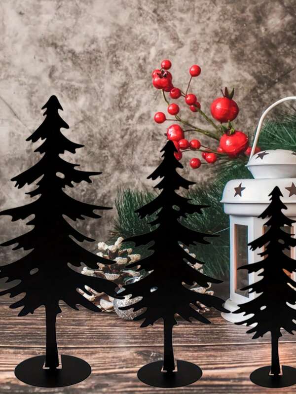 3 esculturas de árvore de Natal de metal preto, estátuas de árvore de Natal de metal, decoração de mesa de Natal, adequadas para festas de fim de ano, atmosfera de quarto, festas temáticas de Natal, decoração de ano novo, presente perfeito para sala de estar e mesa de jantar de fim de ano