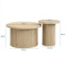 Coffee Table, Double Round Table, Side Table With Natural Wood Slats. Multifunctional Living Room Table - 1 - View 5