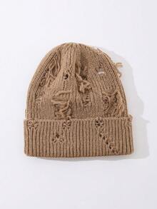 1pc Men's Fashionable Distressed Fringe Knit Beanie Hat, Suitable For Autumn/Winter Daily Wear And Keeping Warm - A - View 11
