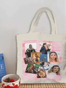 Margot Actor Robbie Aesthetic Canvas Tote Bag, Concert Movie Festival Related Reusable Totes Bag, No Zipper, No Pockets Inside - White - View 4