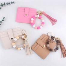1pc Women's Colorful Silicone Beaded PU Tassel Card Holder Keychain Coin Purse, Multi-Function Card Wallet & Keyring, Gift For Mom, Friends - Multicolor - View 11
